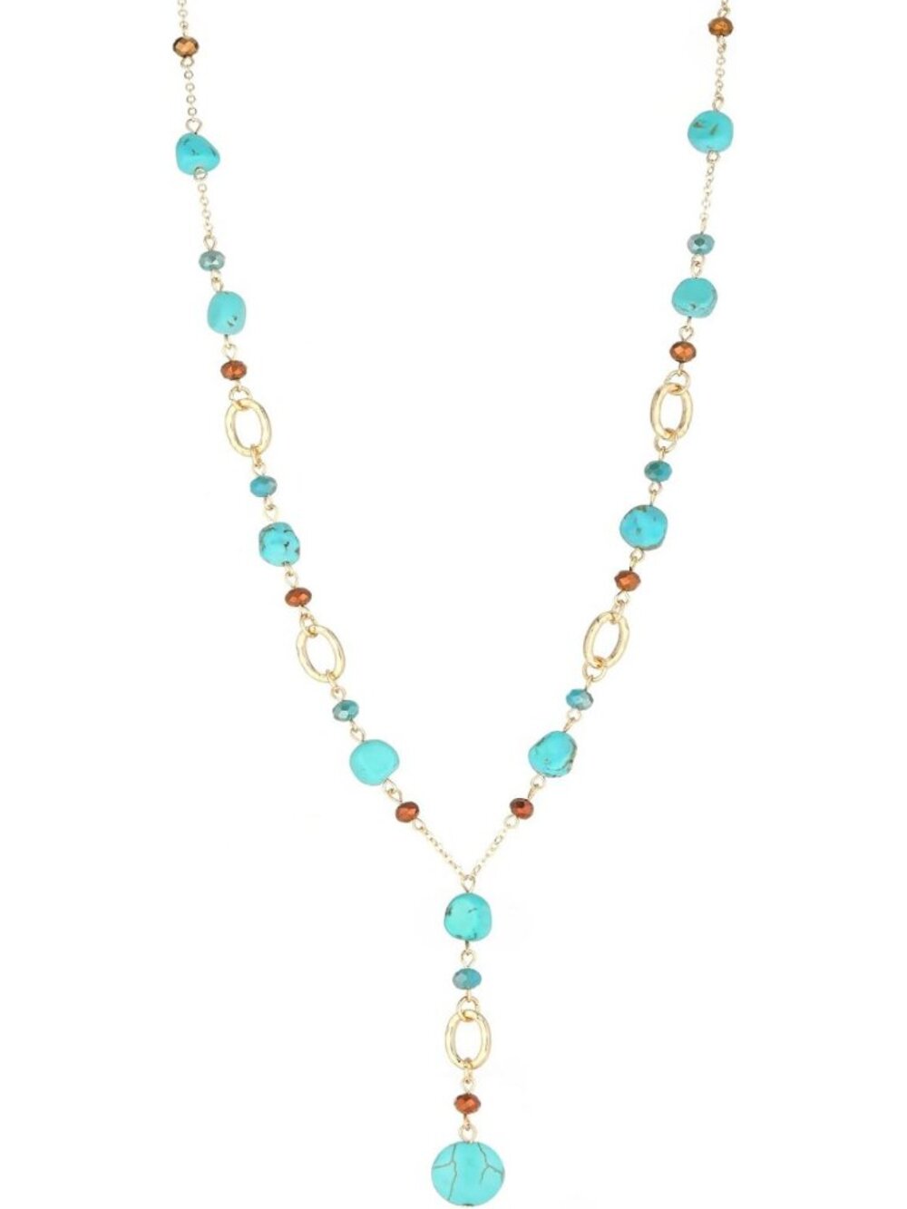 Long Gold Beaded Necklace for Women - Natural Stone Pendant Statement Jewelry